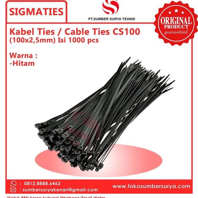 

Diskon! Cable Ties CS100 SIGMA 10cm x 2.5mm Hitam Isi 1000pcs Kabel Tis Mini