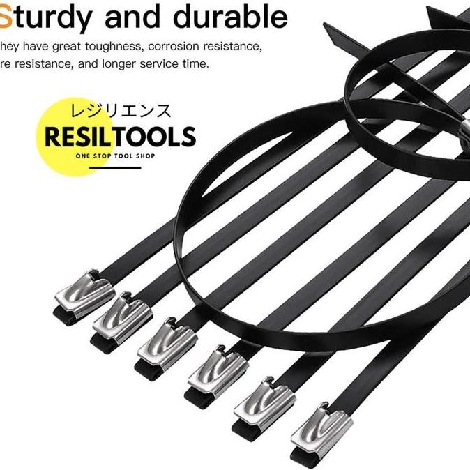 

Diskon! Kabel Ties Stainless Steel 4.6x400mm Hitam PVC Anti Karat - Isi 10pcs