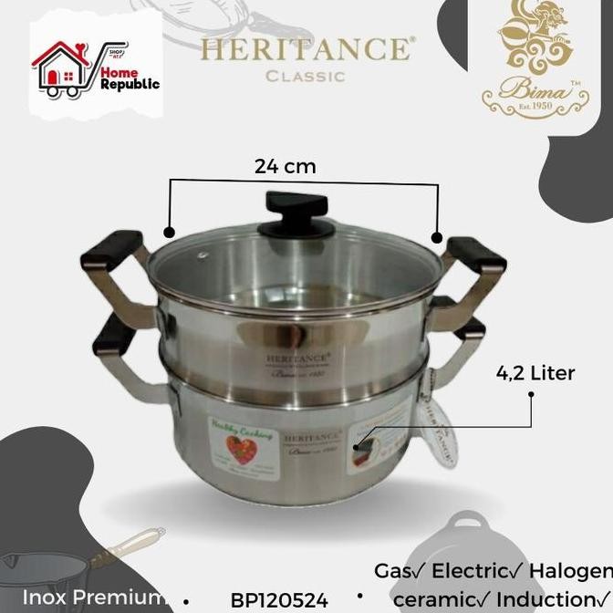 Bima Heritance Classic Steamer 24cm Kukusan Nasi Tim 2 Tingkat Susun 3ply Stainless Steel Steamer In