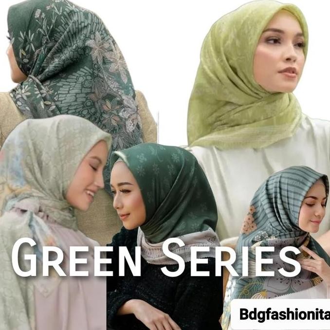 (Allthebest) Hijab Segiempat Motif Warna Hijau/Mint/Botol/Army/Green (Bg.1)