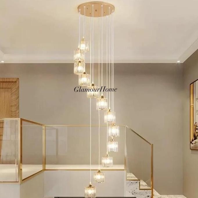 Lampu Gantung Void Tangga Minimalis Kristal / Lampu Gantung Kristal Tangga