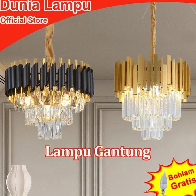 DUNIA LAMPU LAMPU GANTUNG KRISTAL BULAT HITAM LAMPU GANTUNG 3 SUSUN LAMPU GANTUNG AKRILIK LAMPU GANT
