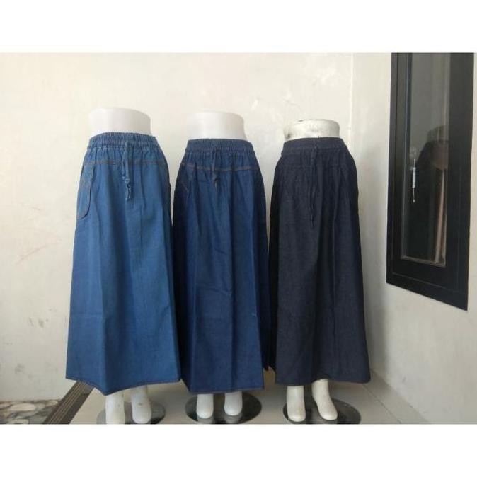 rok A jeans wanita rok jeans wanita panjang model A all size span