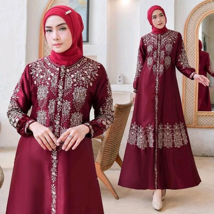 (Allthebest) Gamis Silk Cristal - Dress Bordir Pintu Aceh - Baju Gamis Pesta dan Lebaran Terbaru Mew