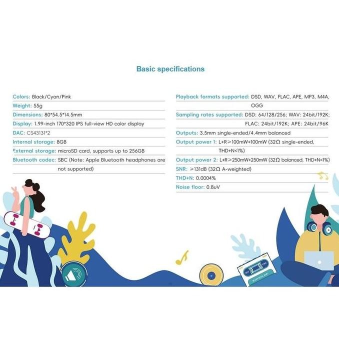 FIIO SNOWSKY ECHO MINI PORTABLE HIGH-RES LOSSLESS DIGITAL AUDIO MUSIC MP3 PLAYER ORIGINAL DAN TERPER