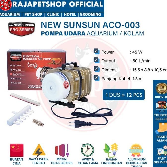 tersedia sunsun aco-003 pompa udara tambak bioflok aerator kolam ikan udang