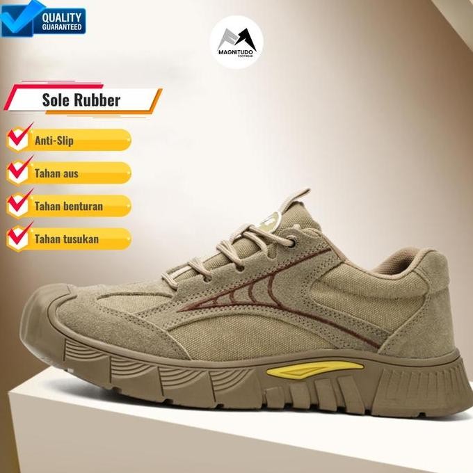 Sepatu Safety Jogger Sport Pria Ujung Besi Import Oliver Cream Anti Setrum Listrik Casual Shoes Snea