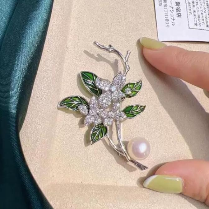 (Allthebest) Bros Jilbab Bross Hijab Daun Hijau Aksesoris Muslimah Mewah