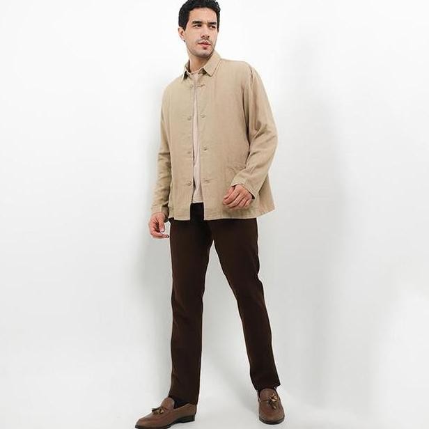 Murah Hush Puppies Jaket Pria Linen Kimoto Khaki