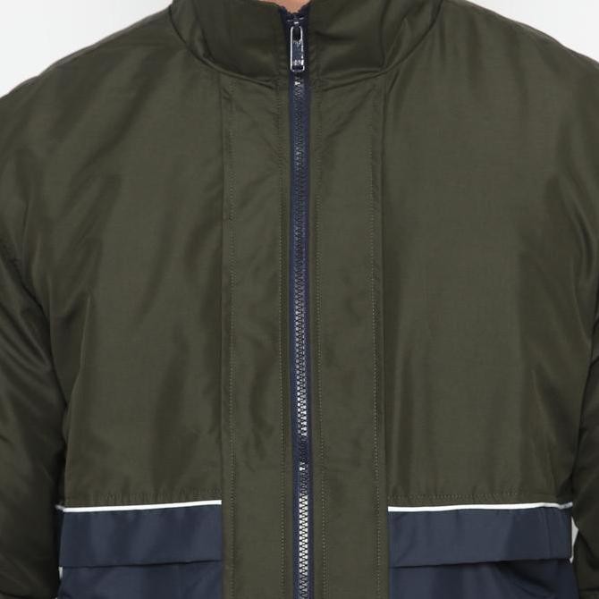 Sale D&F Jaket Pria Unisex Parasut Biker - Olive Navy