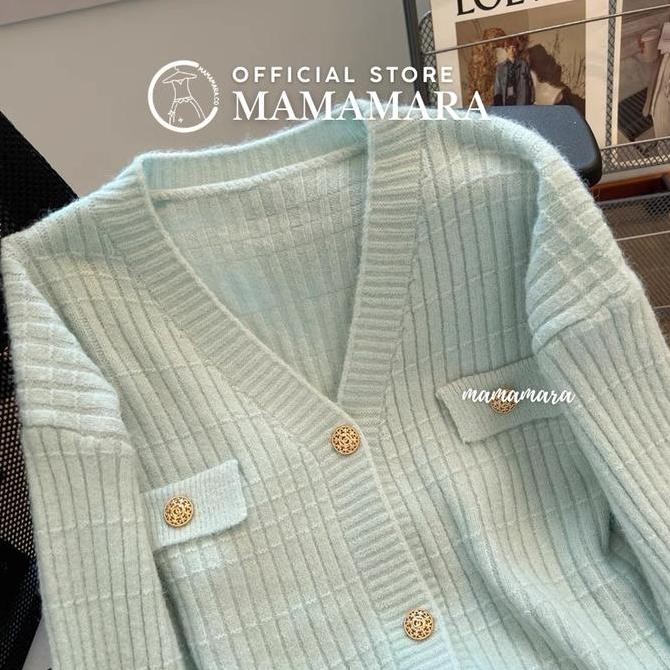 Murah Mamamara - Atasan Rajut Wanita Pastel Lengan Panjang Simple Classy Motif Balok Cardigan Knitwe
