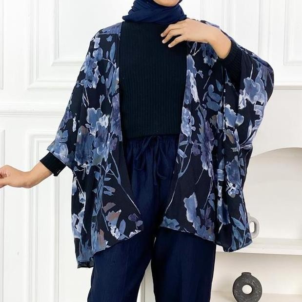 Promo Blazer Bunga / Floral Outer / Cardigan Satin Bunga / Summer / Pantai - Black Colmar