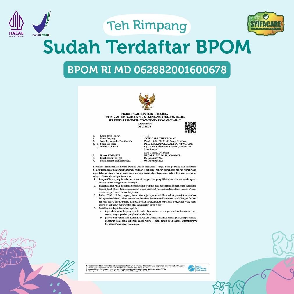 

Kekinian Teh Rimpang Syifacare | Minuman Instan Rempah | Teh Diet Detox | Pelangsing Herbal | Imunitas | BPOM & HALAL MUI !!