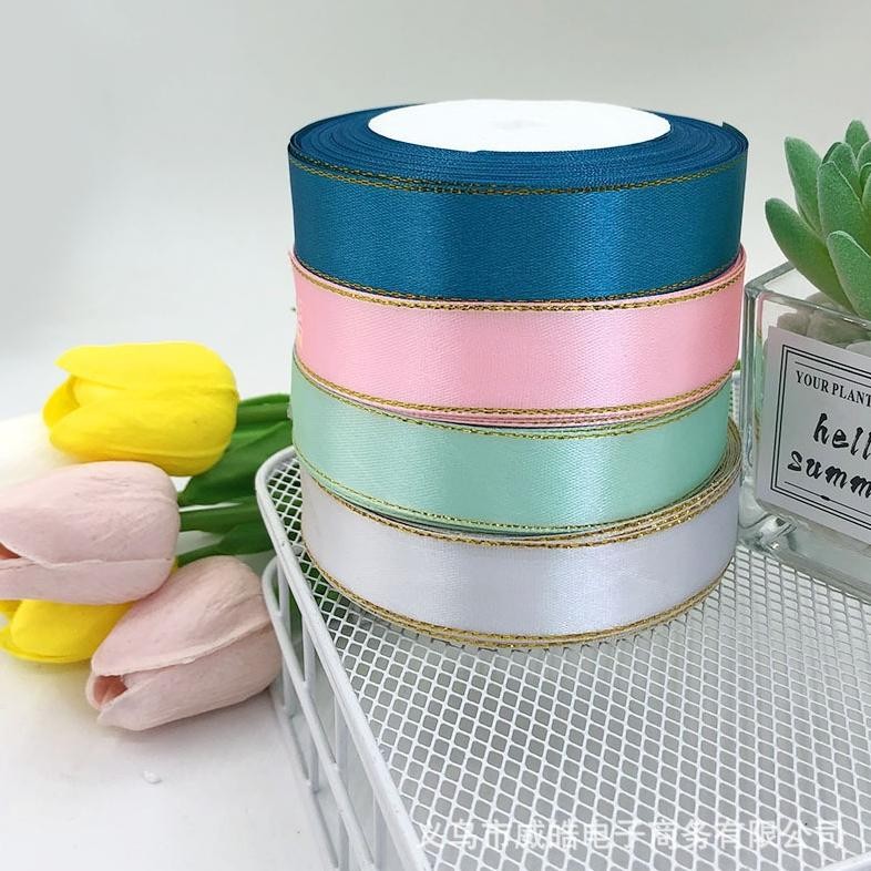 

(1ROLL) Pita Satin List Emas 2.5cm/ Ribbon Gold Edge / Pinggir Emas / Korea aSt