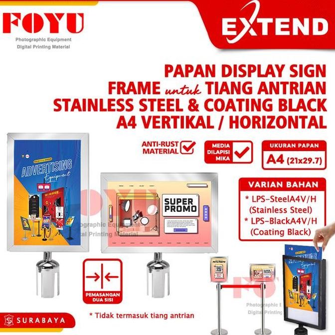 

Siap Kirim Papan Display Sign Frame Tanda Iklan Poster A4 Tiang Pembatas Antrian Stainless Black Vertikal Horizontal