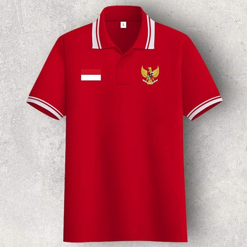 Kaos Polo Pria Bendera Garuda / Kaos Kerah Merah Putih Indonesia / Polo Shirt INDONESIA / Kaos Polo 