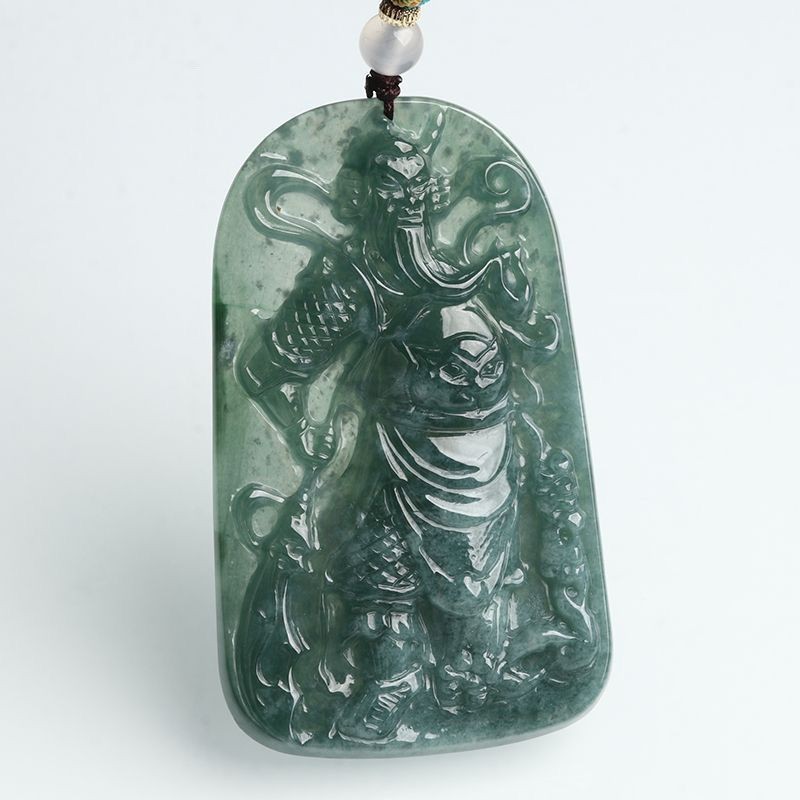 Liontin Guan Gong, Liontin Giok Hijau Minyak, Guan Yu, Guan Er Ye, Ornamen Gantung Giok, Dewa Kekaya