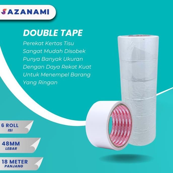 

DOUBLE TAPE 2" 48MM X 18M DOUBLETAPE KERTAS PUTIH SAZANAMI ISI 6ROLL ORIGINAL DAN TERPERCAYA