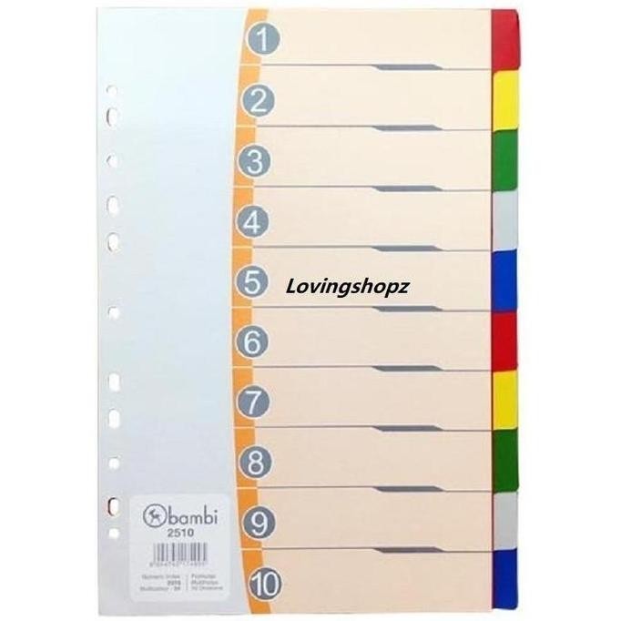 

Tersedia Pembatas Binder Plastik Bambi #2510 Ukuran F4 - Tab Divider Folio Kantor