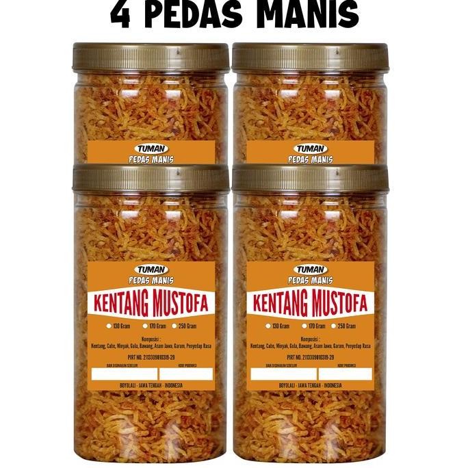 

Kering Kentang Mustofa Tuman Paket Murah 4 Toples Kemasan 250Gram 1000Ml Food Pedas Manis Dan Original Snack Keripik Makanan Kripik Camilan Pistachio Spearmint Cemilan Crispy Pasti Ori