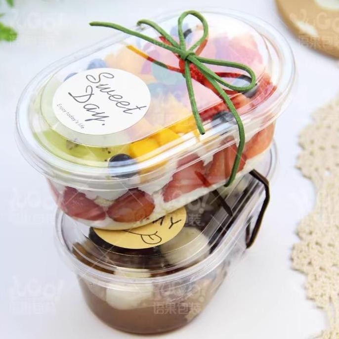 10Pcs - 450Ml Korean Dessert Box Oval Premium Dessert Cup Tiramisu Cup Puding Cup Box Mika Kue