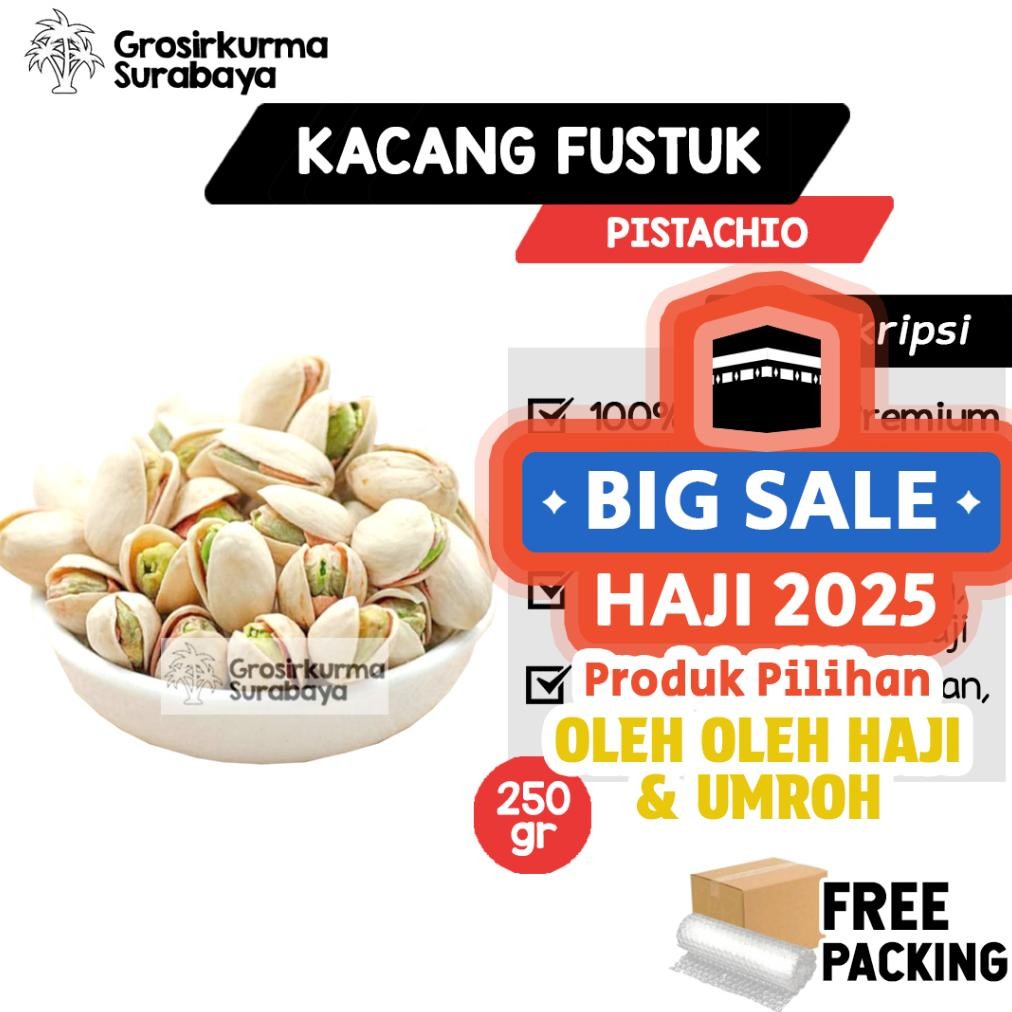 

Kacang Pistachio / Fustuk (Premium) 250Gr Kacang Ketawa Khas Arab Timur Tengah Oleh Oleh Haji Umroh