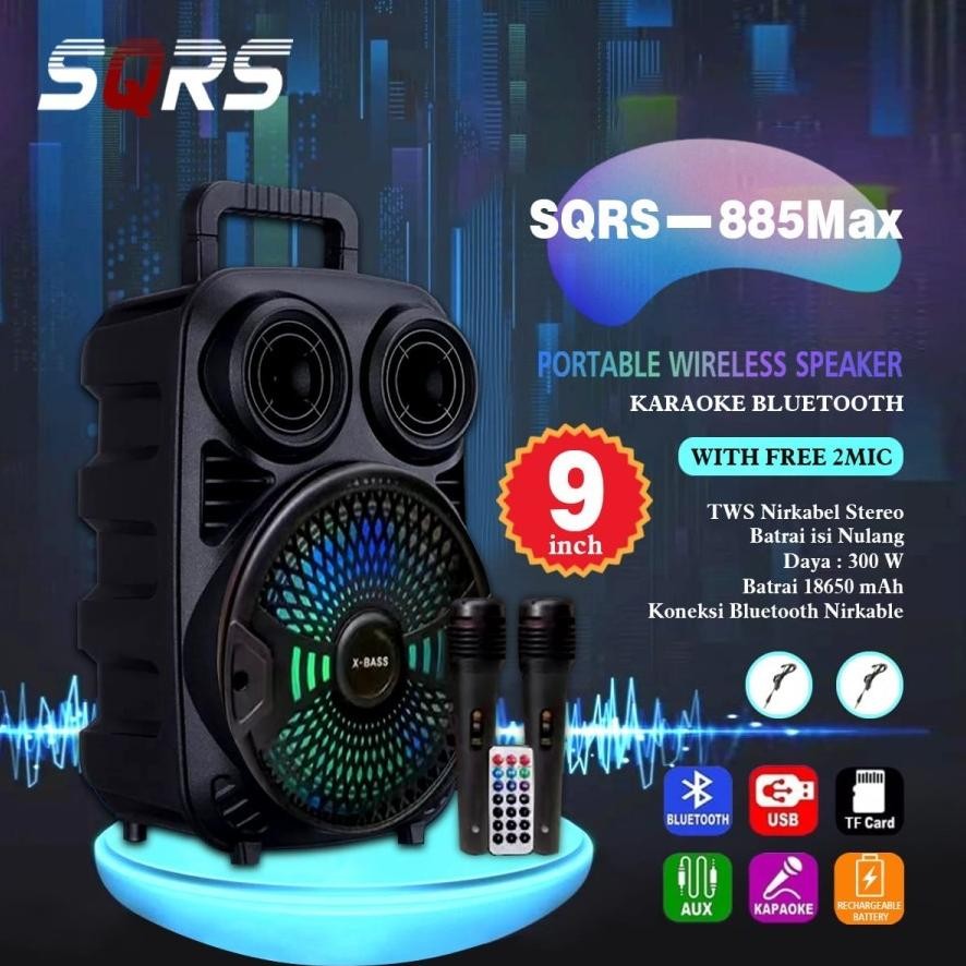 DISKON SQRS-885 Speaker Bluetooth Plus 2 Mic Karaoke Speaker SQRS885/815/888MAX
