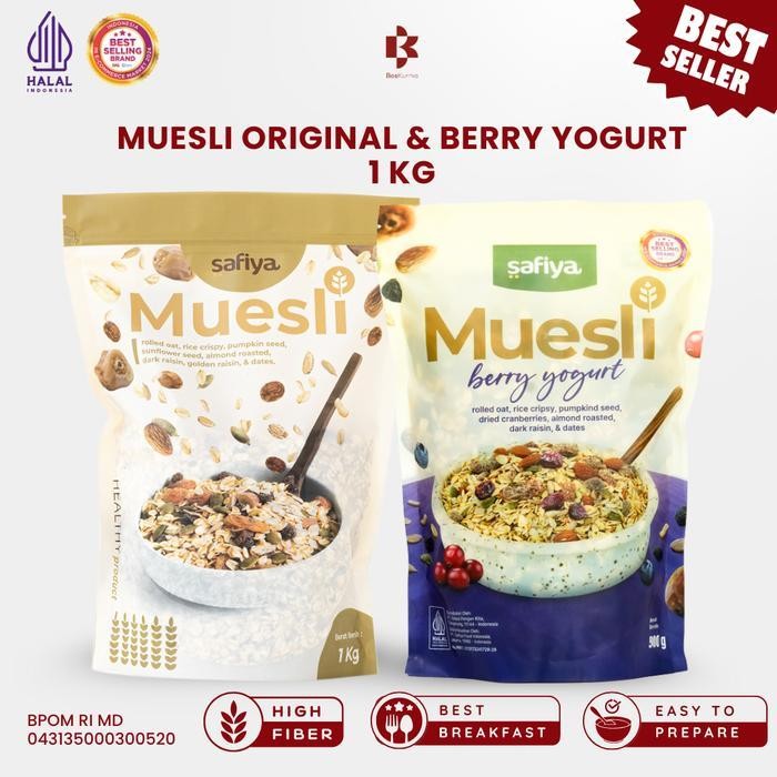 

Rps Muesli Safiya 1 Kg - Muesli Berry Yogurt Safiya & Muesli Ori 1 Kg - Sereal Sarapan Food Granola Oatmeal Cereal