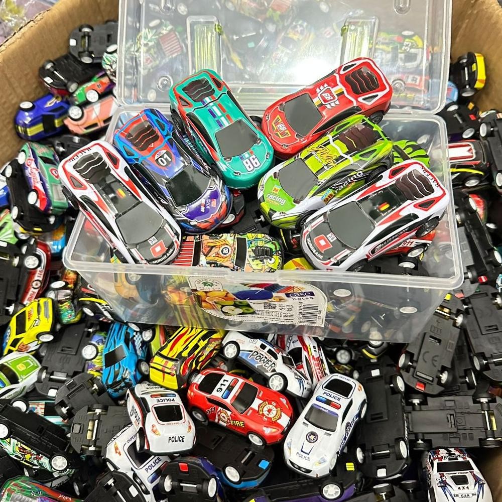 [Kecil (45 Pcs + Box Container) Mainan Mobil Mobilan Anak Bahan Besi Alloy Pullback / Mainan Edukasi