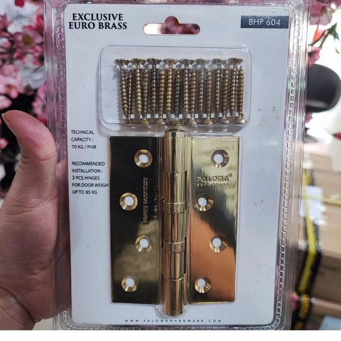 Engsel Pintu Paloma Bhp 604 Brass 4"X3"X3Mm 2Bb Gold Hinge Engsel