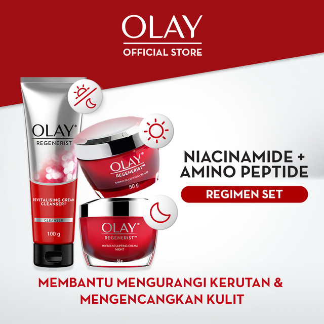 Olay Regenerist Set Niacinamide Pelembab Wajah Pagi & Malam 50g + Cleanser Perawatan Antiaging Skinc