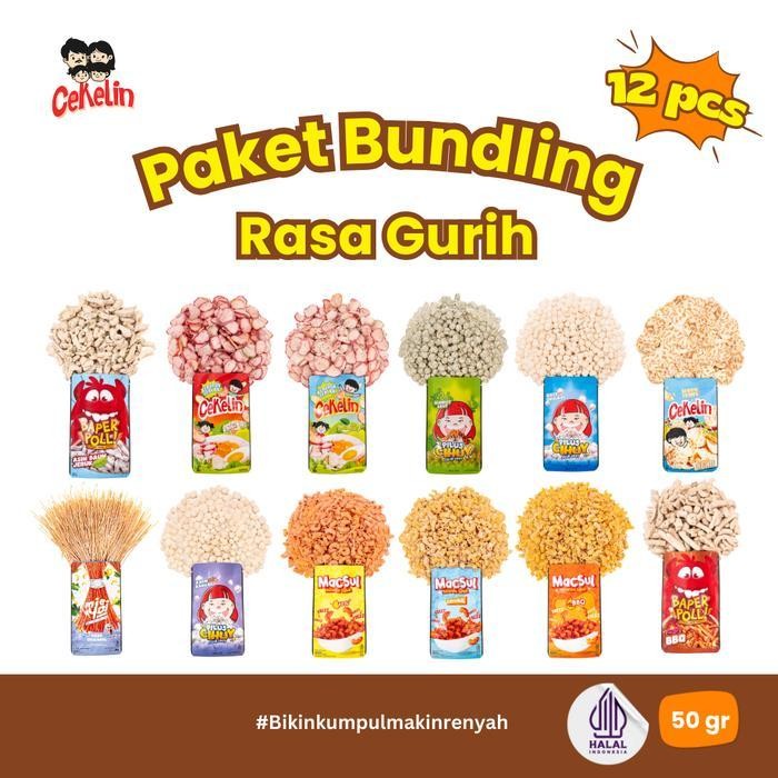 

FF CEKELIN Cemilan Paket Bundling 12pcs Makaroni Mie Lidi Basreng Keripik Tempe Pilus Kerupuk Seblak Pedas Asin Cemilan Murah Gratis Ongkir
