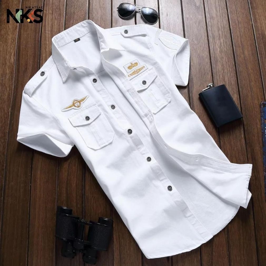 Kemeja Tactical Putih Lengan Pendek Bordil / Kemeja Tactical / Baju Tactical / Kemeja / Kemeja