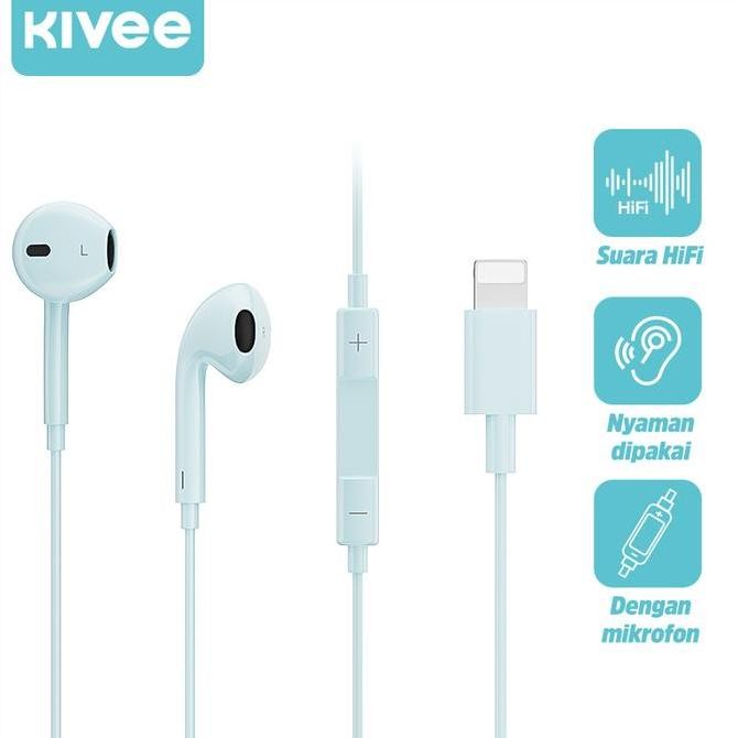 Tersedia Kivee Wired Earphones iPhone Lightning Bass Boost White Noise Isolation Studio