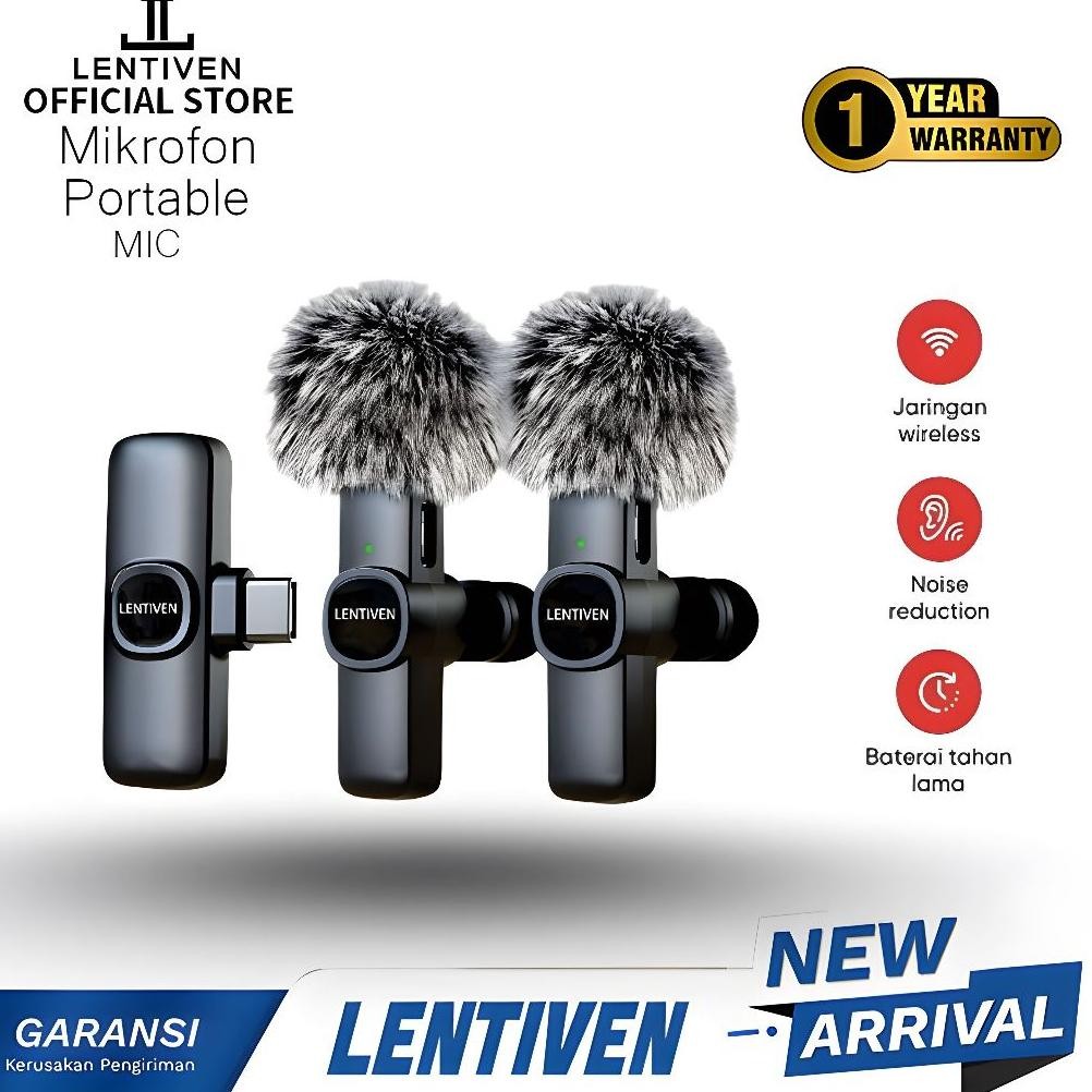 LENTIVEN Wireless Microphone Mic Wireless Clip On Microphone Mikrofon Lavalier HP Plug & Play