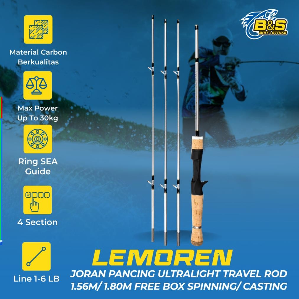 Joran Pancing Ultralight LEMOREN Baitha Lure 1-6lb Joran Travel Rod 1.56m/1.80m free BOX Joran type 