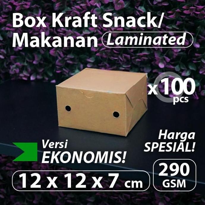 

Paket 100 pcs - Dus Kraft Snack EKONOMIS 12 x 12 x 7 cm - Box Coklat