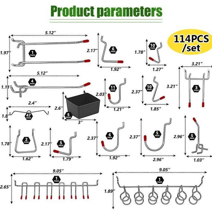 114Pcs/Set Pegboard Hook Triangle Hook Ram Pengait Pegboard Gantungan Pegboard Cantolan Pegboard Kai