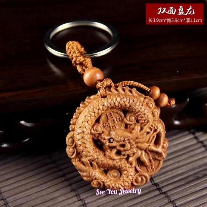 Stok Terbatas Gantungan Kunci Shio Naga Liong Dragon Kayu Mahogany Asli