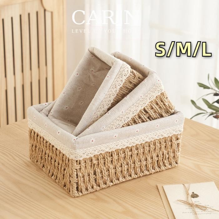 

IX CARIN Keranjang Rotan Penyimpanan Box / Handmade Rattan Storage Basket Keranjang Kotak Rotan Penyimpanan Kosmetik Kotak keranjang rotan