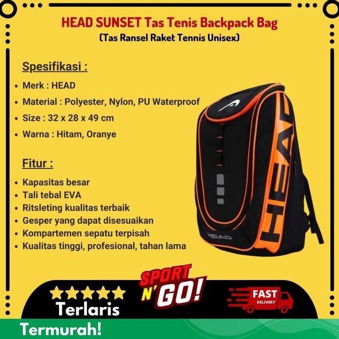 Bst Ready Head Sunset Tas Tenis Backpack Bag - Tas Ransel Raket Tennis Unisex Best Seller