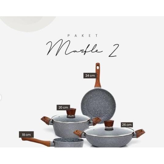 Cypruz Wajan Set Keramik Anti Lengket Panci Set Marble Lengkap