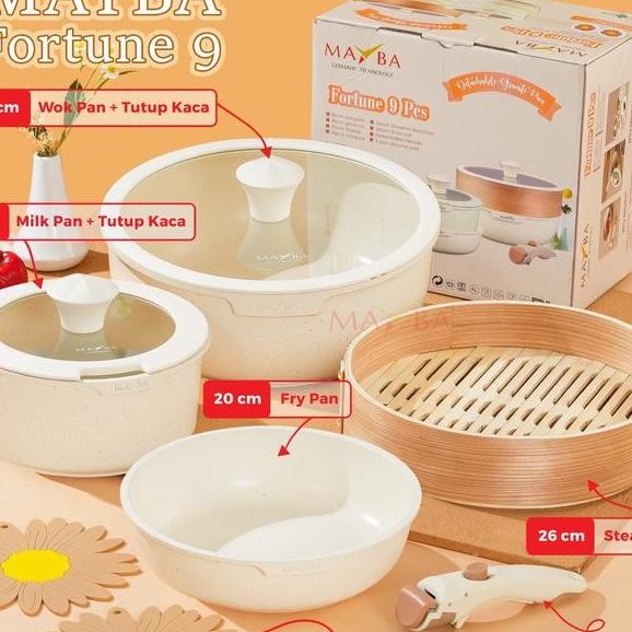 Panci Cooare Set Fortune 9 Pcs Mayba Steamer Handle Lepas Mayba