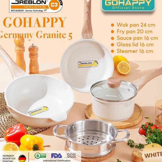 Gohappy Panci Granite Set 5 Pcs Swiss Bla Cream
