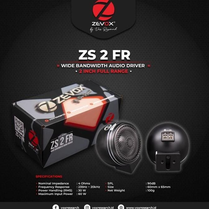 Speaker Fullrange Full Range Zevox ZS 2 FR 2 Inch by Vox Research