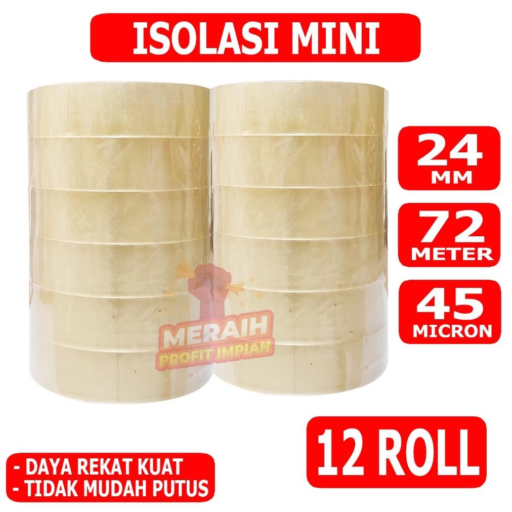 

1 Lusin/12 Pcs - Lakban Isolasi MPI 24 mm x 72 m - Selotip Mini 72 Meter