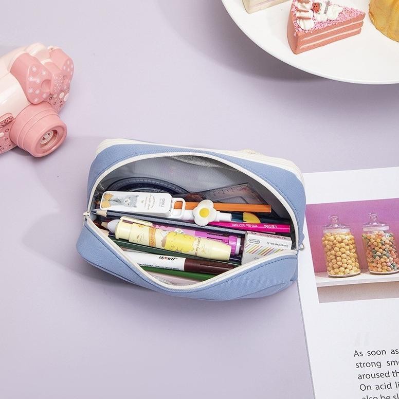 

HPT Tempat Pensil Model Pita Silang Kotak Pensil Tali Rami Ritsleting Ganda Bahan Kanvas Pouch Tempat Alat Tulis Perlengkapan Sekolah Kantor Dua Sisi Resleting