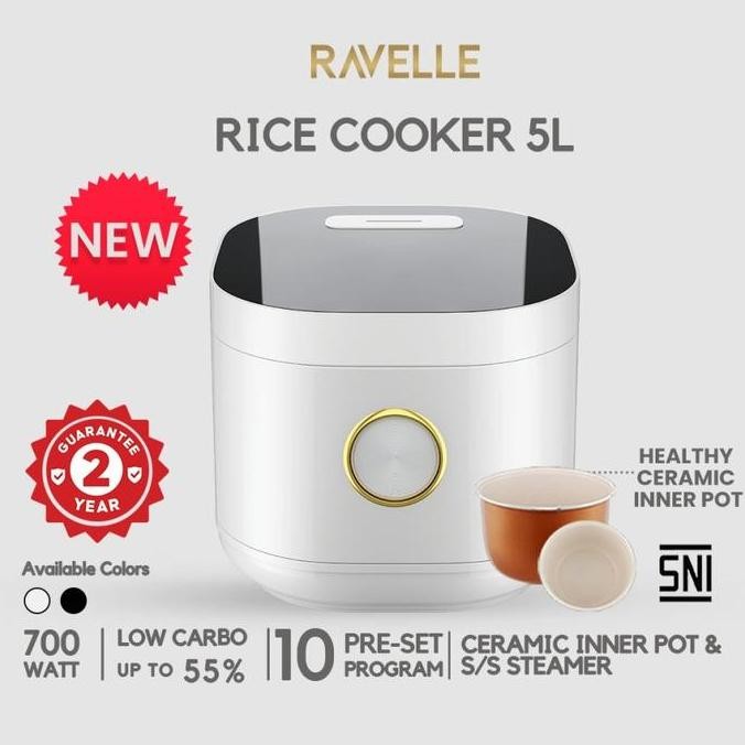 Ravelle Rice Cooker Onyx Black 5 Liter Digital Low Carbo Rice Cooker