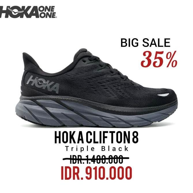 Promo HOKA ONE ONE CLIFTON 8 TRIPLE BLACK MEN'S 100% ORIGINAL COD