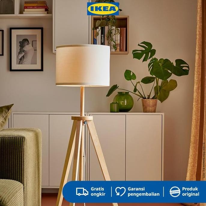 IKEA LAUTERS Lampu Lantai / Lampu Baca Kayu Ash/Putih Minimalis Akrilik Plastik